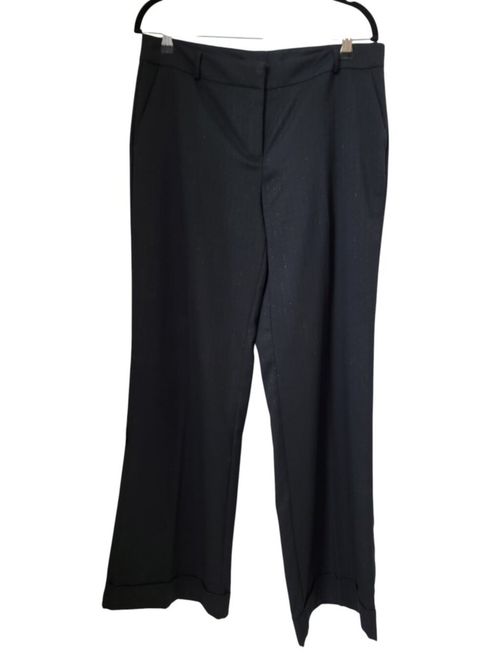New York & Company Size 10 Tall Black w/ Faint Pinstripe Wide/Straight Leg Pants
